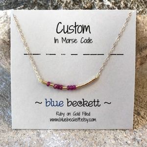 Custom Ruby & Gold Filled Morse Code Necklace